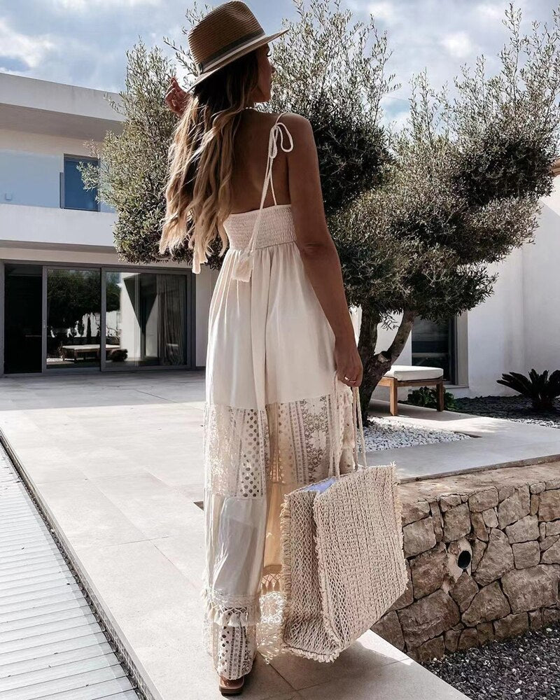 White Crochet Bohemian Dress