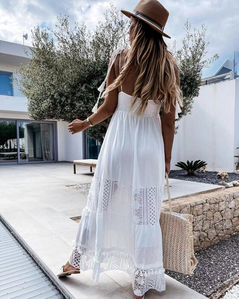 White Crochet Bohemian Dress