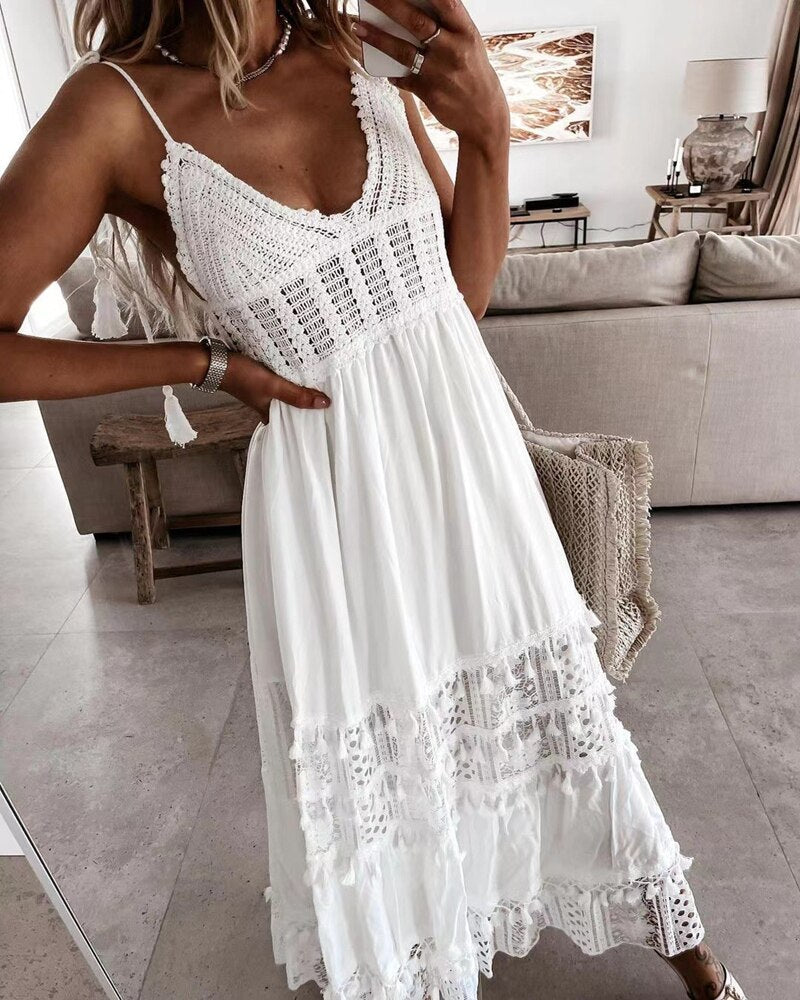 White Crochet Bohemian Dress